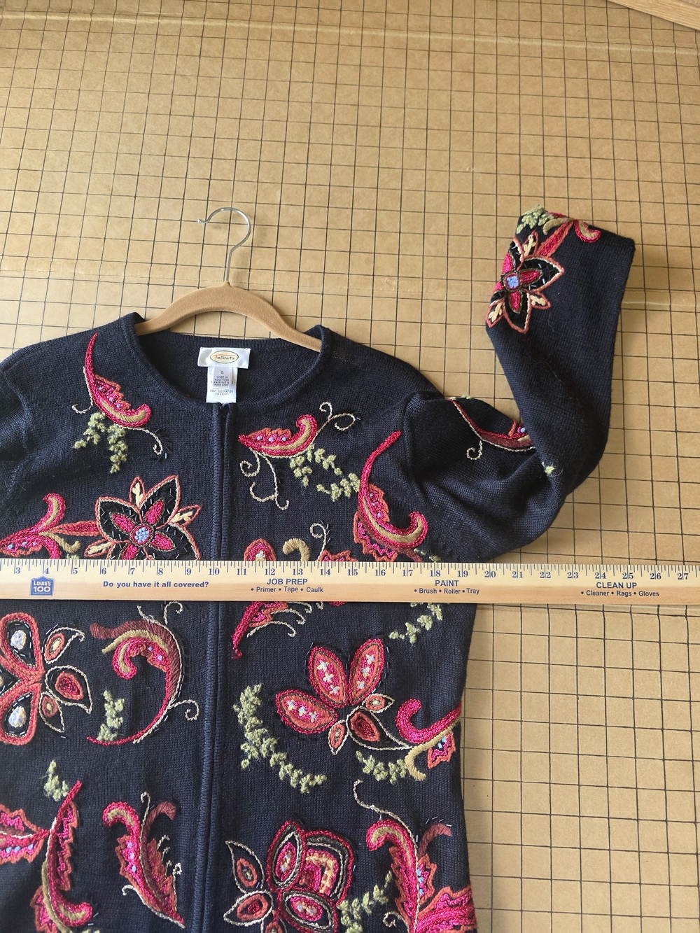 Talbots Black Embroidered Floral Wool Blend Cardigan Sweater L - Picture 7 of 10